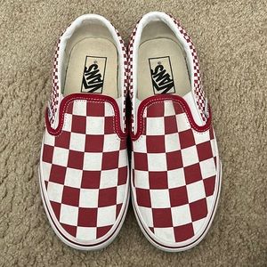 Red & white checkered slip on vans size 7 womens 5.5 mens
